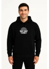 Erkek Üç İplik Kapüşonlu Ön ve Arka Baskılı SweatShirt hoodie - Siyah