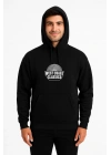 Erkek Üç İplik Kapüşonlu Ön ve Arka Baskılı SweatShirt hoodie - Siyah