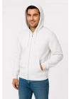 Erkek Üç İplik Kapüşonlu Tam Fermuarlı Kanguru Cepli SweatShirt Hoodie - Beyaz
