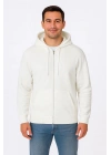 Erkek Üç İplik Kapüşonlu Tam Fermuarlı Kanguru Cepli SweatShirt Hoodie - Beyaz
