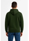 Erkek Üç İplik Kapüşonlu Tam Fermuarlı Kanguru Cepli Sweatshirt Hoodie - Haki