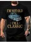 Erkek Vintage Araba Grafik T-Shirt - Ben Yaşlı Değilim Ben Bir Klasiğim Esprili Baskı  Nefes Alabilir Kumaş, Günlük Yaz ve Yıl Boyu Giyim için Oversize Kısa Kollu Tişört - Siyah
