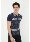 Erkek Yakalı Slim Fit Baskılı T-Shirt - Lacivert