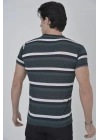 Erkek Yakalı Slim Fit Dokuma Çizgili T-Shirt - Haki