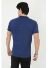 Erkek Yakalı Slim Fit Pike Çizgili T-Shirt - Mavi