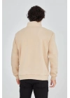 Erkek Yarım Fermuarlı Baskılı Sweat - Bej