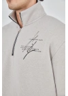Erkek Yarım Fermuarlı Baskılı Sweat - Boyalı Gri
