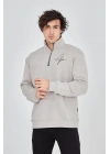 Erkek Yarım Fermuarlı Baskılı Sweat - Boyalı Gri