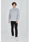 Erkek Yarım Fermuarlı Baskılı Sweat - Gri