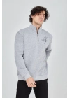 Erkek Yarım Fermuarlı Baskılı Sweat - Gri