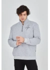 Erkek Yarım Fermuarlı Baskılı Sweat - Gri