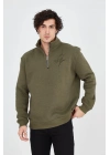 Erkek Yarım Fermuarlı Baskılı Sweat - Yeşil