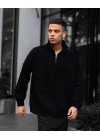 Erkek Yarım Fermuarlı Üç İplik Sweatshirt - Siyah