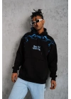 Erkek Yıldırım Baskılı Kapşonlu Sweat - Siyah