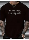 erkekler için Ön Arka Baskılı PERFECTLY günlük Kısa Kol tişört - Siyah