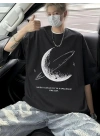 Erkekler için Siyah Tişört Grafik Genç Emo Vintage Gotik Rahat Büyük Beden Kısa Kollu Tişört Giysi Üst- Siyah