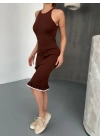 Fırfır Detaylı Triko Elbise- Kahverengi