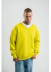 Geniş V yaka Kol Ribana Detaylı SweatShirt - Sarı