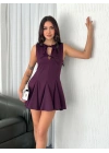 Göğüs Bağlamalı Kolsuz Mini Boy Elbise - Gül Kurusu
