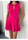 Göğüs Bağlamalı Kolsuz Mini Boy Elbise - Pembe