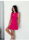 Göğüs Bağlamalı Kolsuz Mini Boy Elbise - Pembe