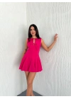 Göğüs Bağlamalı Kolsuz Mini Boy Elbise - Pembe
