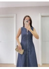 Jeans Kot Önü Tam Fermuarlı Kadın Uzun Elbise - Mavi