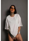 Kadın 24/1 Düz A Kalite Oversize T-shirt - Beyaz