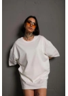 Kadın 24/1 Düz A Kalite Oversize T-shirt - Beyaz