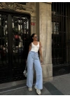 Kadın Arkadan Yırtmaçlı Jeans Kot Palazzo Pantolon - Mavi