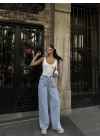 Kadın Arkadan Yırtmaçlı Jeans Kot Palazzo Pantolon - Mavi