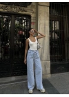 Kadın Arkadan Yırtmaçlı Jeans Kot Palazzo Pantolon - Mavi