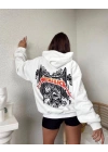 Kadın Baskılı Kapüşonlu Sweat - Beyaz