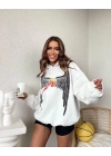 Kadın Baskılı Kapüşonlu Sweat - Beyaz