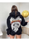 Kadın Baskılı Kapüşonlu Sweat - Siyah