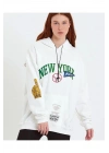 Kadın Baskılı Kapüşonlu Sweatshirt - Beyaz