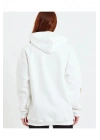 Kadın Baskılı Kapüşonlu Sweatshirt - Beyaz