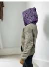 Kadın Baskılı Kapüşonlu Sweatshirt - Gri