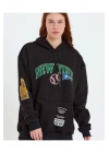 Kadın Baskılı Kapüşonlu Sweatshirt - Siyah