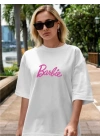 Kadın Baskılı Oversize T-shirt - Beyaz