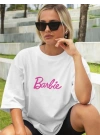 Kadın Baskılı Oversize T-shirt - Beyaz