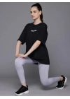 Kadın Baskılı Oversize T-shirt - Siyah