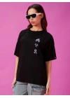 Kadın Baskılı Oversize T-shirt - Siyah