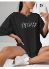 Kadın Baskılı Oversize T-shirt - Siyah