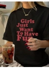 Kadın Baskılı Oversize T-shirt - Siyah