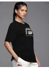 Kadın Baskılı Oversize T-shirt - Siyah
