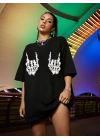 Kadın Baskılı Oversize T-shirt - Siyah