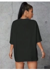 Kadın Baskılı Oversize T-shirt - Siyah