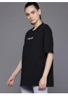 Kadın Baskılı Oversize T-shirt - Siyah
