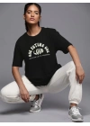 Kadın Baskılı Oversize T-shirt - Siyah